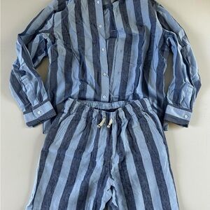NWT Crewcuts J.Crew Boys Striped Linen Shirt + Shorts Set Size 16 Blue